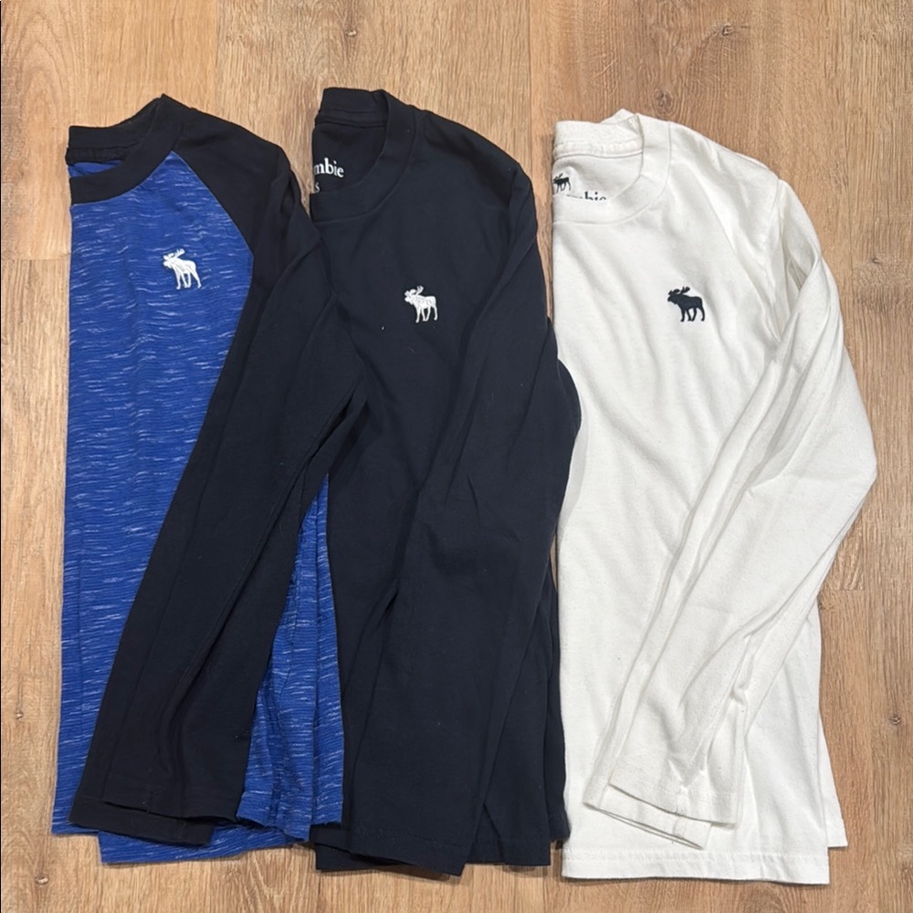 Abercrombie Kids Long Sleeve Shirt Trio - Blue, Black, White- size 7/8